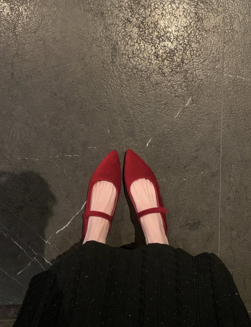 【Grape Mom'S Style】Winter Girls~ French Pointed Toe Buckle Velvet Flat Mary Jane Shoes Women'S Wedding Shoes - Image 3