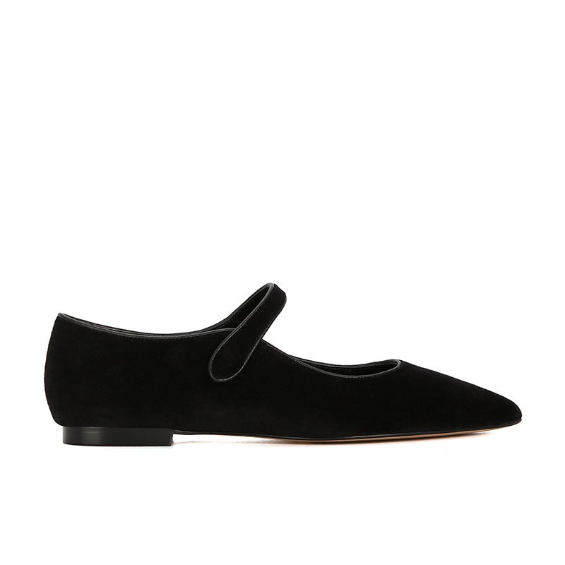 【Grape Mom'S Style】Winter Girls~ French Pointed Toe Buckle Velvet Flat Mary Jane Shoes Women'S Wedding Shoes - Image 1