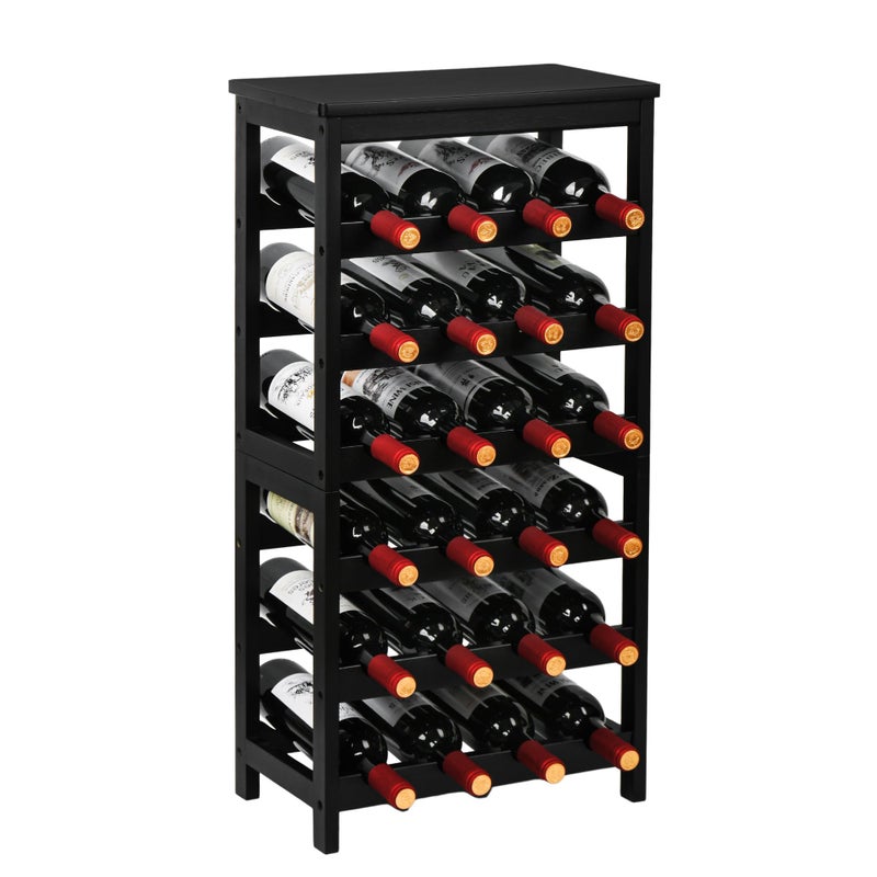 VASMIA Wine Rack Freestanding Floor, 6-Tier Display Wine Storage Shelves with Table Top, 24-Botttle Bamboo Wine Rack Shelf for Kitchen Bar Dining Room Living Room, Black - Image 1