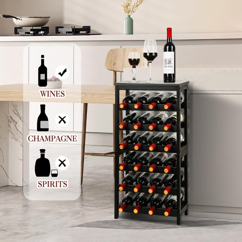 VASMIA Wine Rack Freestanding Floor, 6-Tier Display Wine Storage Shelves with Table Top, 24-Botttle Bamboo Wine Rack Shelf for Kitchen Bar Dining Room Living Room, Black - Image 2
