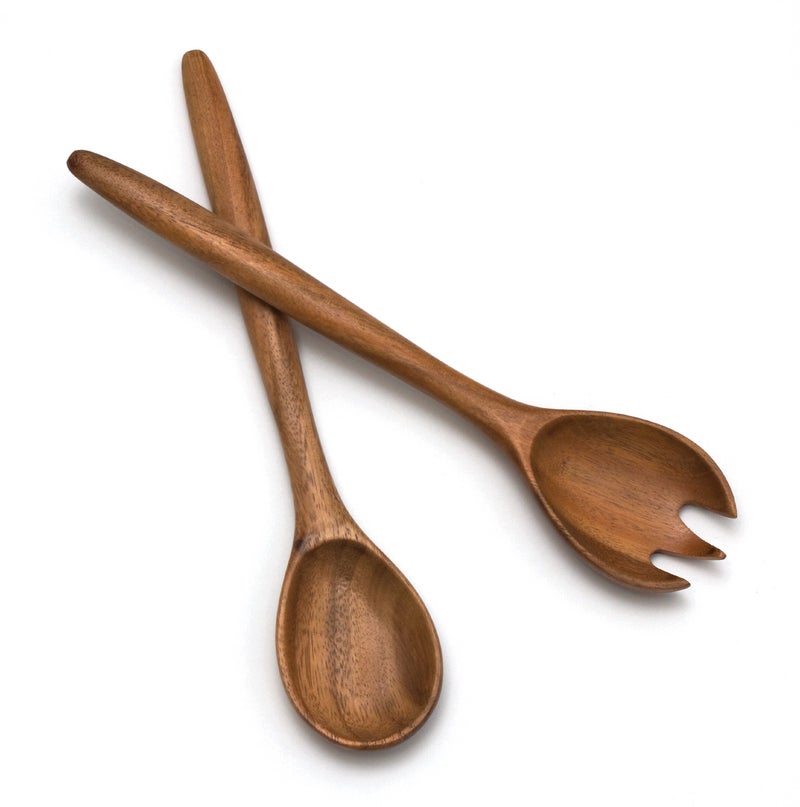 Lipper International Acacia Oblong Salad Servers, 12" Long, One Pair - Image 1