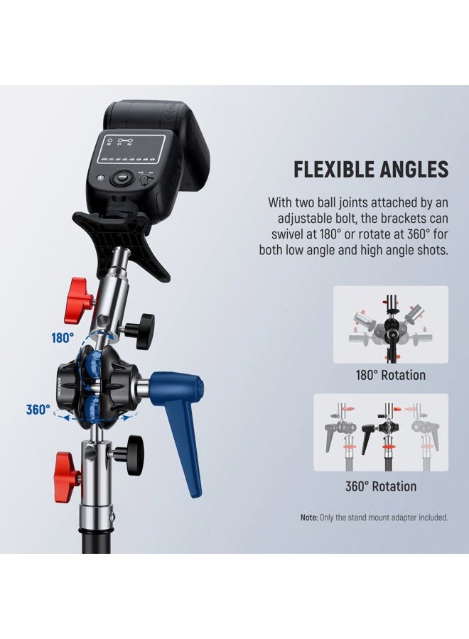 Neewer Heavy Duty Light Stand Head Adapter with All Metal Dual Swivel Ball Joint, Dual 5/8" Receivers, 1/4" to 3/8" Convertor Spigot Stud, 3/8" to 5/8" Screw, for C Stand, Max Load 14lb, UA020 - Image 4