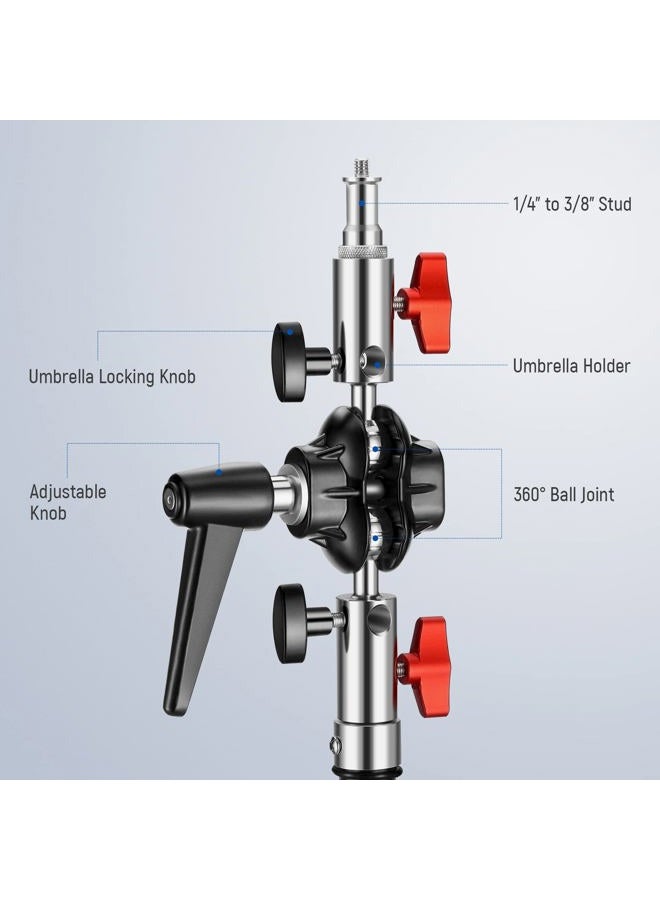 Neewer Heavy Duty Light Stand Head Adapter with All Metal Dual Swivel Ball Joint, Dual 5/8" Receivers, 1/4" to 3/8" Convertor Spigot Stud, 3/8" to 5/8" Screw, for C Stand, Max Load 14lb, UA020 - Image 2