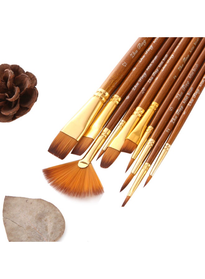 ZhuTing Linen Wood Watercolor Pen Two-color Nylon Wool Combination Brush Set With Fan-shaped Water Chalk - Image 2