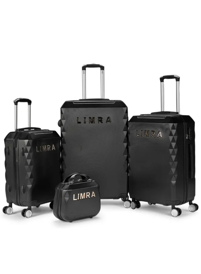 Limra Travel Luggage Set with 4 Spinner Wheels - 4-Piece Set (28, 24, 20, 12 Inches), Durable ABS Material, Color Black