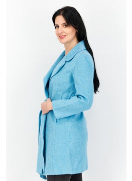 VERO MODA Women Textured Belted Trench Coat, Blue  - Image 3