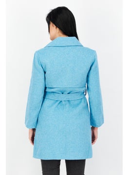 VERO MODA Women Textured Belted Trench Coat, Blue  - Image 4