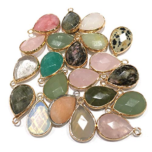 LE SKY Natural Stone Pendants Water Drop Shape Faceted Semi Gemstone Pendant for Necklace Bracelet Jewelry Craft Making Random 10 Pcs 14x22mm - Image 1