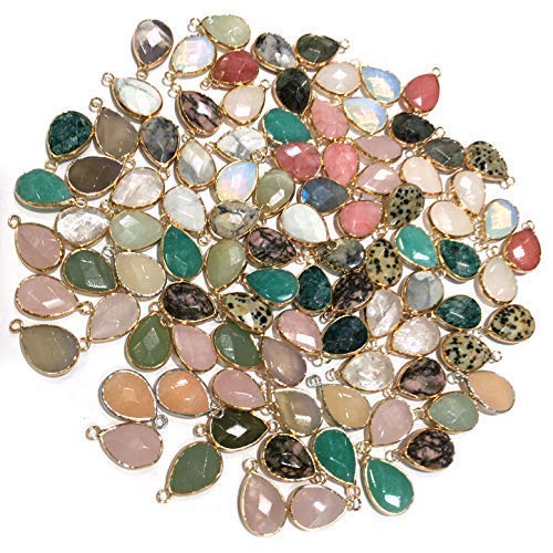 LE SKY Natural Stone Pendants Water Drop Shape Faceted Semi Gemstone Pendant for Necklace Bracelet Jewelry Craft Making Random 10 Pcs 14x22mm - Image 3