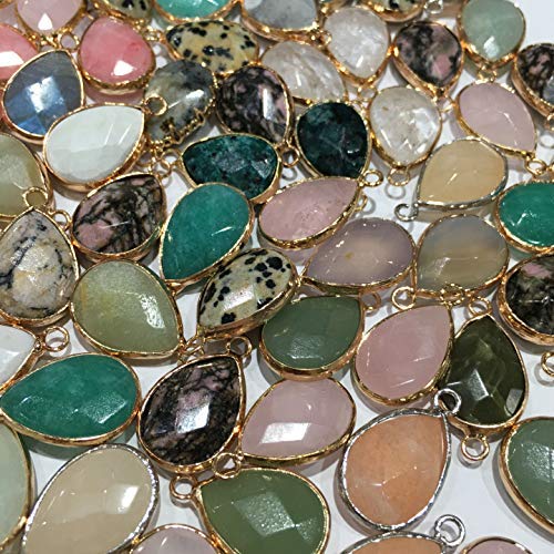 LE SKY Natural Stone Pendants Water Drop Shape Faceted Semi Gemstone Pendant for Necklace Bracelet Jewelry Craft Making Random 10 Pcs 14x22mm - Image 2