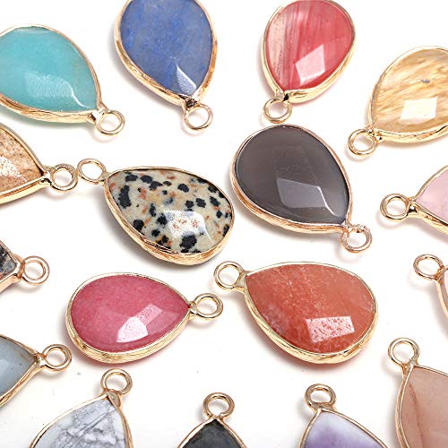 LE SKY Natural Stone Pendants Water Drop Shape Faceted Semi Gemstone Pendant for Necklace Bracelet Jewelry Craft Making Random 10 Pcs 14x22mm - Image 4