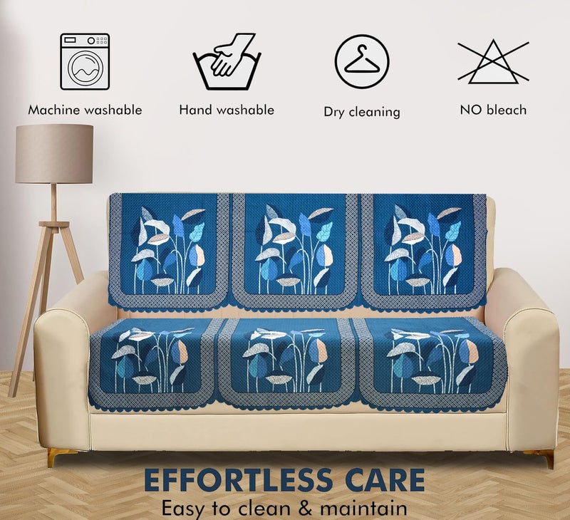 RRC Velvet Floral Quilted Sofa Cover Set 3 Seater | Premium Quilted Sofa Slip Cover,Seat & Back Cover,6 Piece Sofa Covers - Image 3