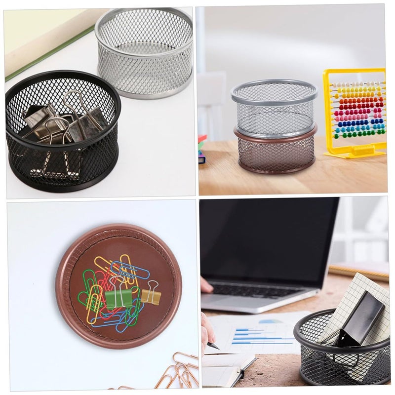 3 Pcs Metal Mesh Paperclip Organizer With High Capacity Dispenser For Office Home Multifunctional Desk Storage Holder Rose Gold Silver Black Compact School Supplies - Image 4