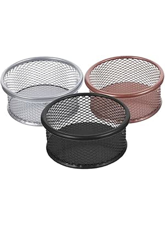 3 Pcs Metal Mesh Paperclip Organizer With High Capacity Dispenser For Office Home Multifunctional Desk Storage Holder Rose Gold Silver Black Compact School Supplies - Image 1