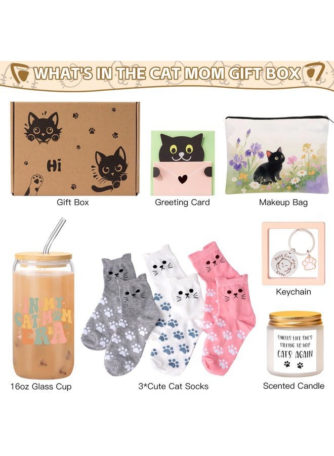 Giftissimo Cat Lover Gifts for Women, Cat Gifts for Women, Cat‘s Themed Gift for Christmas Mother's Day Birthdays, Funny Gift for Cats Lovers for Crazy Cats Lady Mom Daughters with Glass Cup Scented Candle Socks - Image 2
