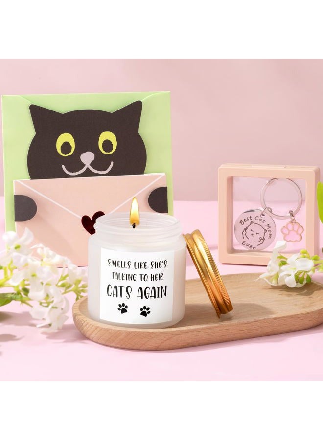 Giftissimo Cat Lover Gifts for Women, Cat Gifts for Women, Cat‘s Themed Gift for Christmas Mother's Day Birthdays, Funny Gift for Cats Lovers for Crazy Cats Lady Mom Daughters with Glass Cup Scented Candle Socks - Image 4