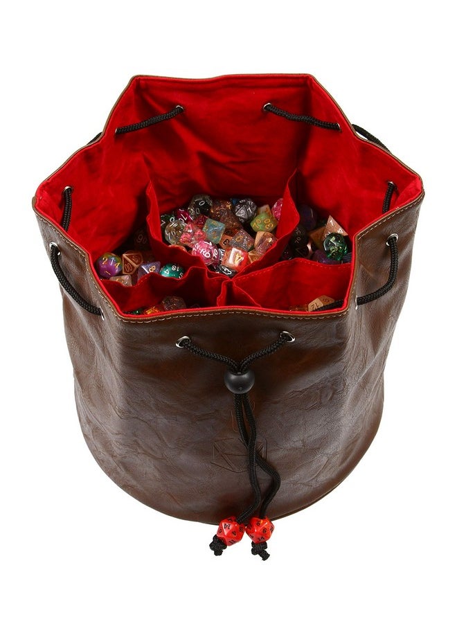 Forged Dice Co. Forged Dice Co. Pouch of The Endless Hoard Dice bag - Holds Over 1,000 Polyhedral Dice - Dice Storage Bag with 7 Pockets - Perfect for Bulk Dice - Brown/Red  - Image 1