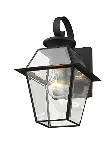 Livex Lighting 218104 Westover 1 Light Outdoor Black Finish Solid Brass Wall Lantern with Clear Beveled Glass 12 x 8 x 14