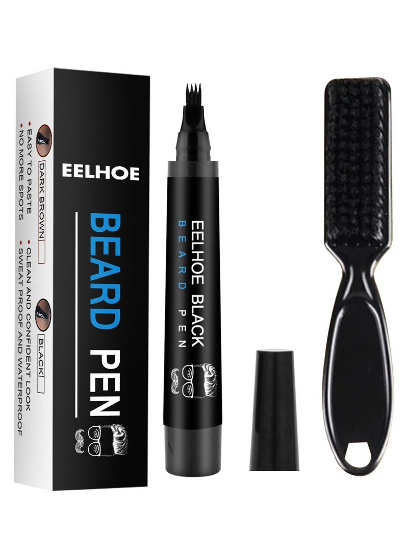 EELHOE Beard Pencil Filler for Men Black Beard Pen Beard Filler Pen Lapiz Para Barba De Hombre Beard Filling Pen Kit with Brush to Create Natural Beard - Image 2