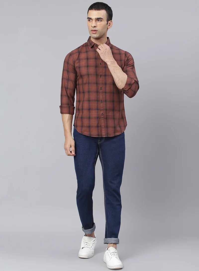 Dennis Lingo Slim Fit Khaki Men's Solid Shirt, Spread Collar, Full Sleeves, 100% Cotton,
