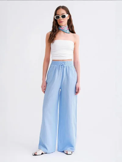 MixRay Mixray High Waist Textured Muslin Fabric Pants