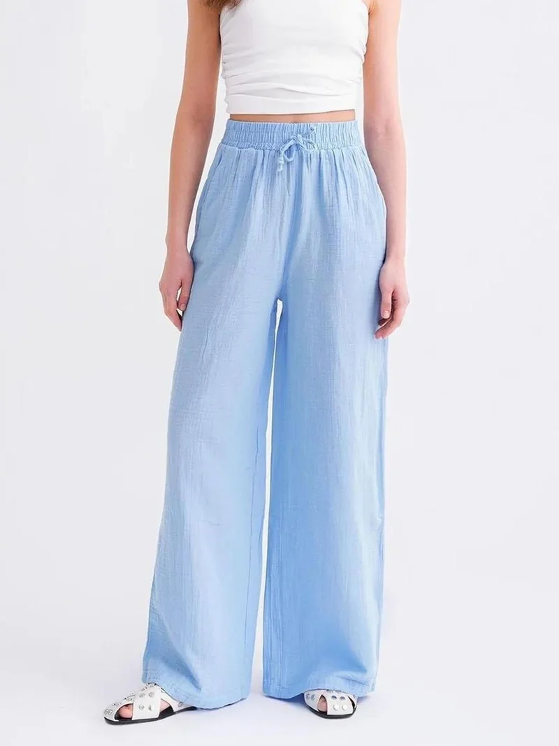 MixRay Mixray High Waist Textured Muslin Fabric Pants
