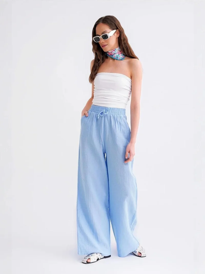 MixRay Mixray High Waist Textured Muslin Fabric Pants