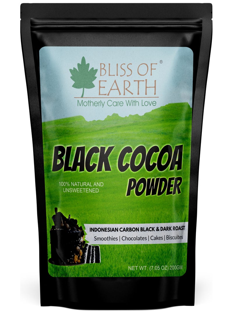 BLISS OF EARTH Black Cocoa Powder Natural and Unsweetened Carbon Black & Dark Roast Perfect for Cooking & Baking Cakes Biscuits Oreo Chocolates Smoothies 200g - Image 1