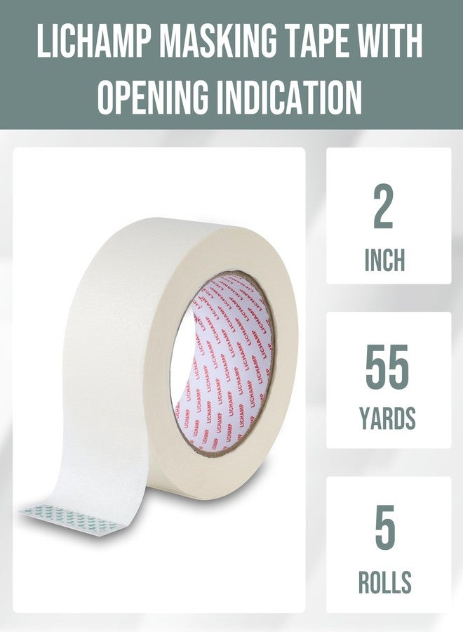 Lichamp Masking Tape for General Purpose Painting, 2 inch x 55 Yards x 5 Rolls (275 Yards Total), with Quick Opening Indications, Beige White - Image 2