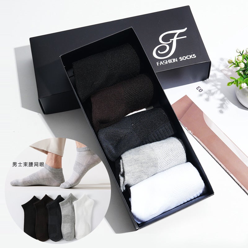 Mens Mid-Calf Cotton Warm Socks 5-Pack Winter Short waist mesh