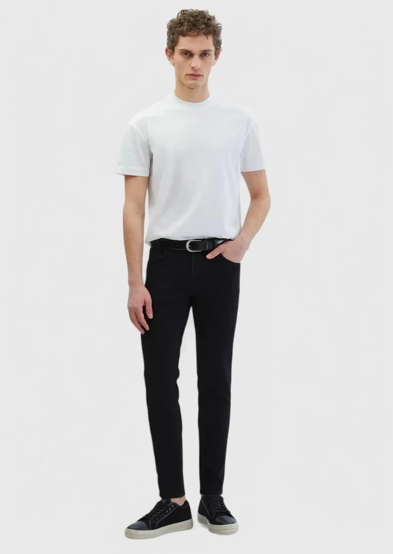 RAMSEY Black Slim Fit Denim Cotton Blended Trousers