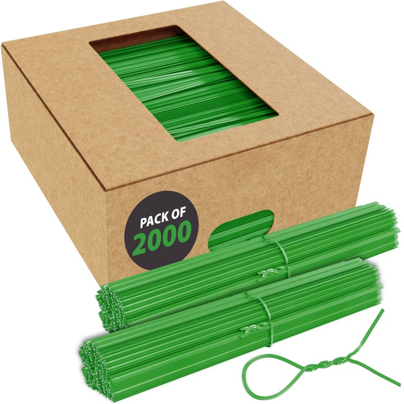 Supellectilem Green Twist Ties for Bags  Bulk 2000 Pack with Dispenser Box  4 Coated Wire Ties Reusable Bread Twisty Ties for Plastic Bags 