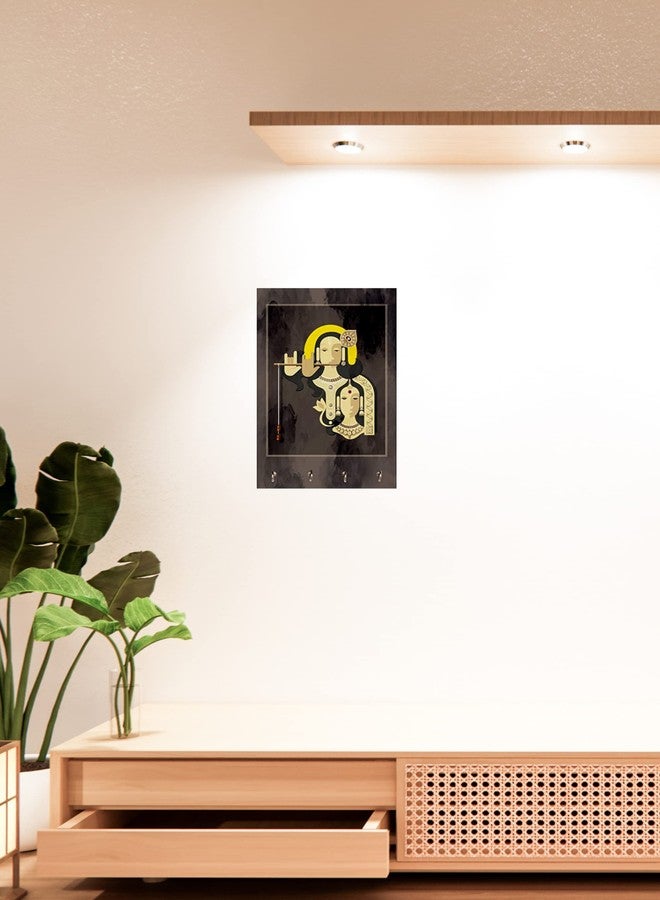 APS ART PLUS STORE حامل مفاتيح خشبي مطبوع عليه صورة رادها كريشنا من متجر APS ART PLUS، مناسب لتزيين جدران المنزل والمكتب، وحامل جداري أنيق. - Image 3
