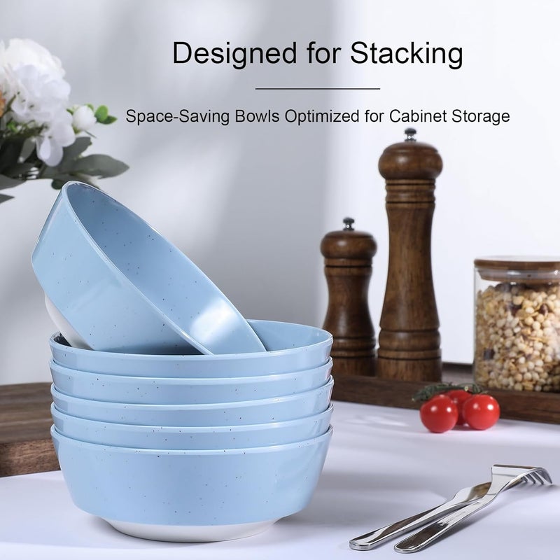 Webbylee 6inch Melamine Bowls set of 620ounce Dinnerware Cereal Bowls for Soup Salad  Dessert  Dishwasher Safe  Space SavingBlueBeige - Image 4
