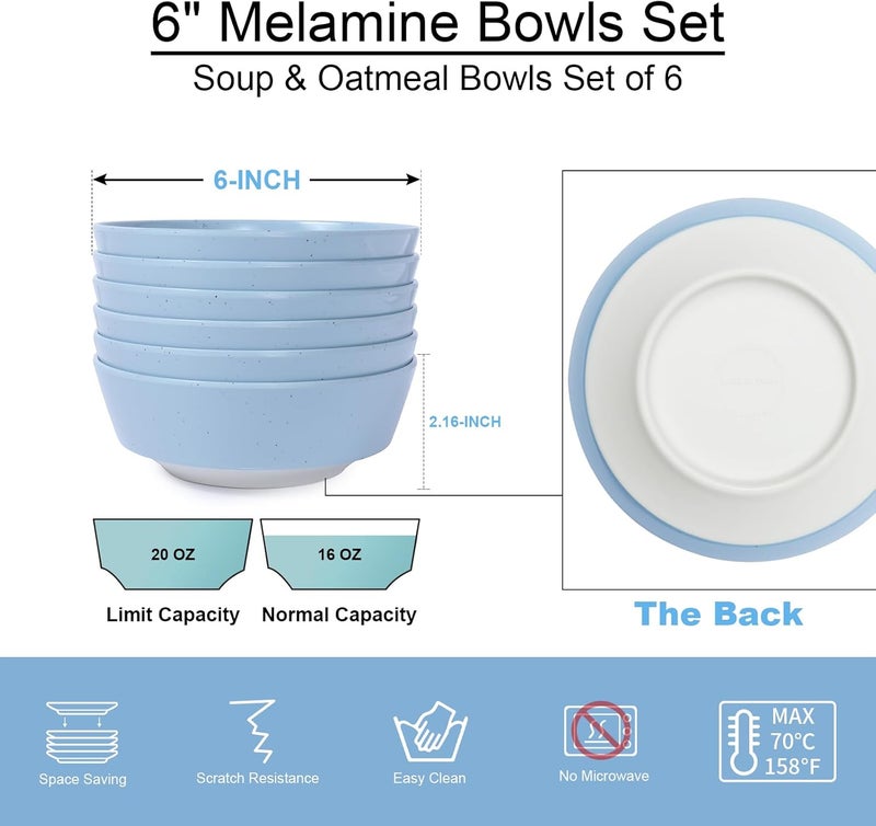 Webbylee 6inch Melamine Bowls set of 620ounce Dinnerware Cereal Bowls for Soup Salad  Dessert  Dishwasher Safe  Space SavingBlueBeige - Image 2