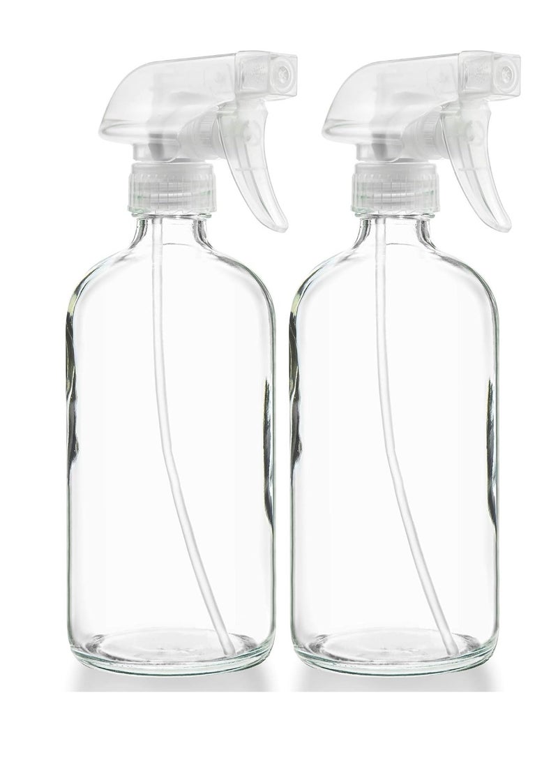 Sally's Organics Sally's Organics® Empty Clear Glass Spray Bottles - Refillable 16 oz Containers for Essential Oils, Cleaning Products, Aromatherapy, Misting Plants, or Cooking - Sprayer with Mist and Stream - 2 Pack  - Image 1
