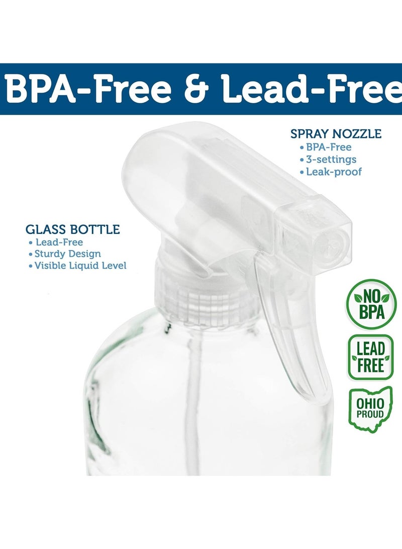 Sally's Organics Sally's Organics® Empty Clear Glass Spray Bottles - Refillable 16 oz Containers for Essential Oils, Cleaning Products, Aromatherapy, Misting Plants, or Cooking - Sprayer with Mist and Stream - 2 Pack  - Image 4