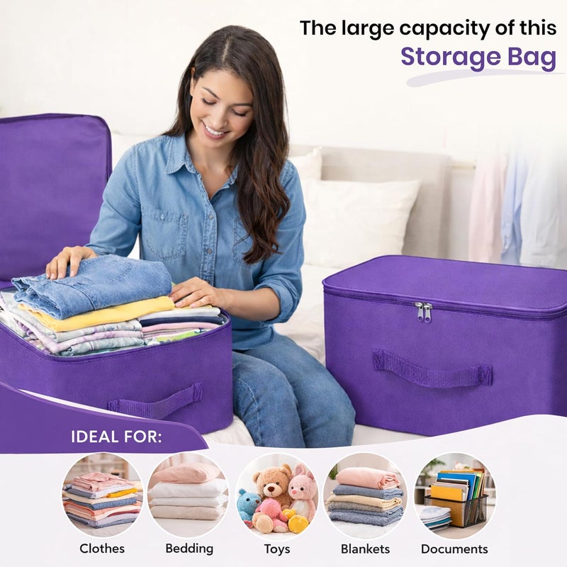 Storite 2 Pack Nylon Wardrobe Bag – Underbed Moisture-Proof Cloth Storage Organiser with Zipper & Handle (Purple, 37 x 35 x 23 cm) – Square - Image 5