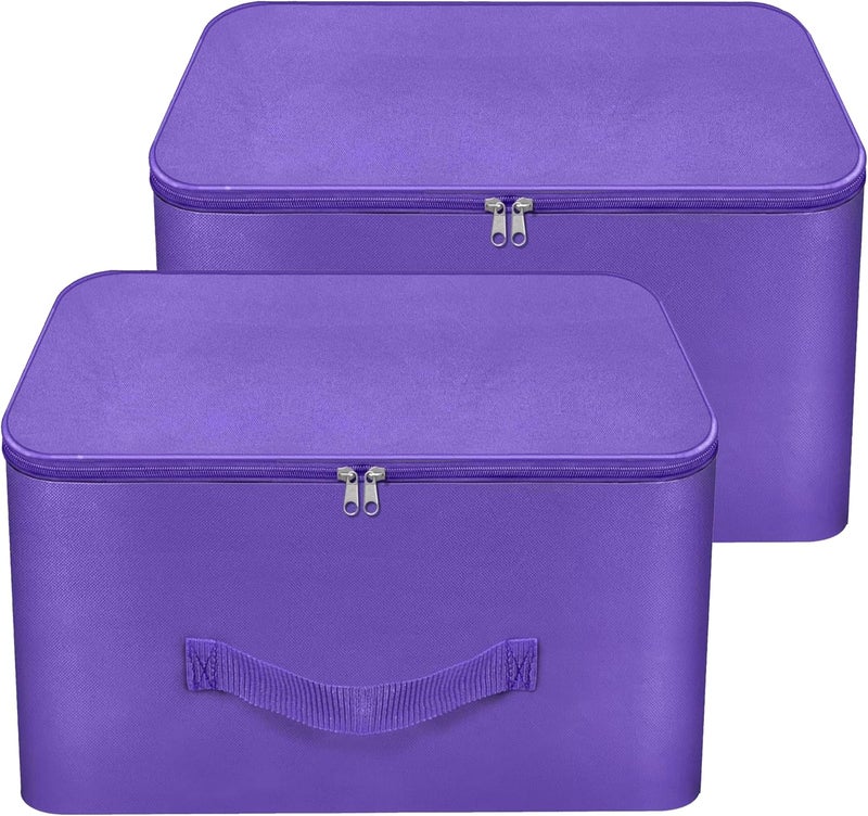 Storite 2 Pack Nylon Wardrobe Bag – Underbed Moisture-Proof Cloth Storage Organiser with Zipper & Handle (Purple, 37 x 35 x 23 cm) – Square - Image 1