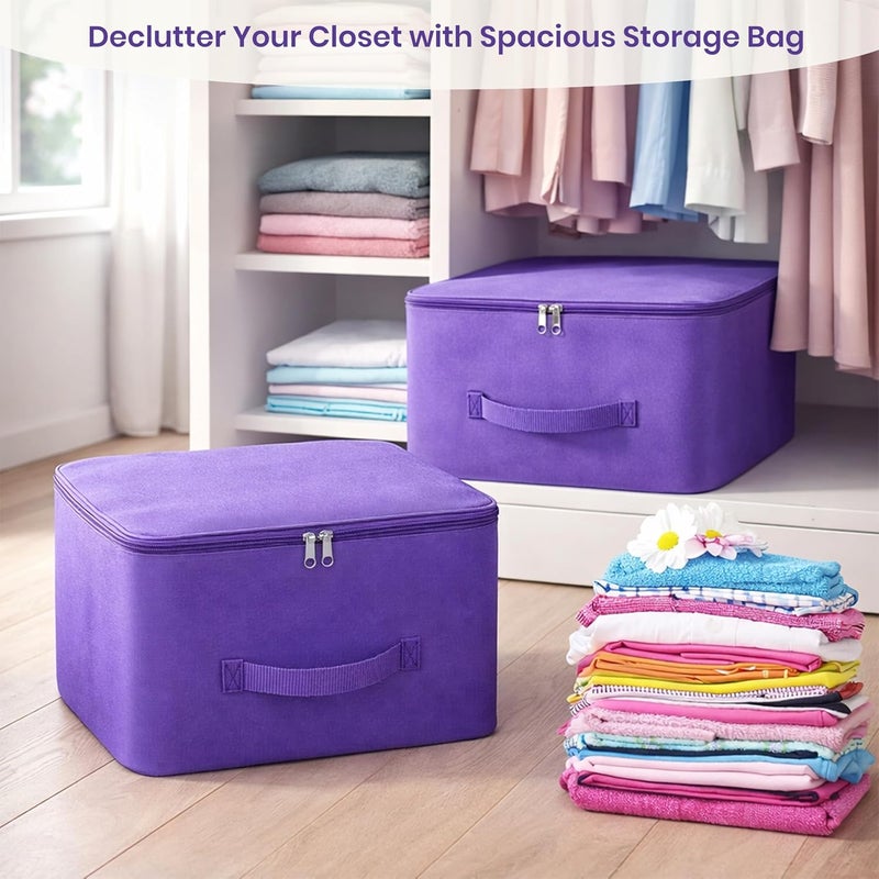 Storite 2 Pack Nylon Wardrobe Bag – Underbed Moisture-Proof Cloth Storage Organiser with Zipper & Handle (Purple, 37 x 35 x 23 cm) – Square - Image 3