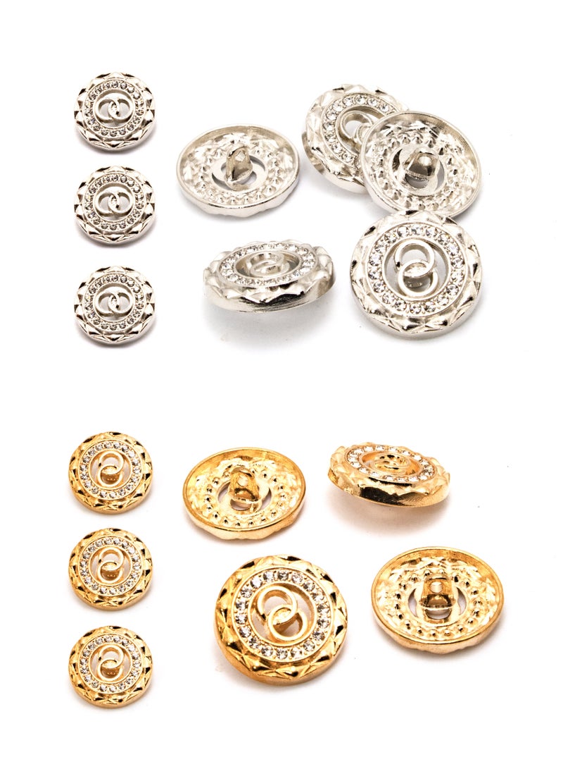 18PCS and 2 Sizes Clothes Buttons - Fashion Round Shaped Design with Crystal Metal Button Set for Women Dresses Uniform (Silver) - Image 3