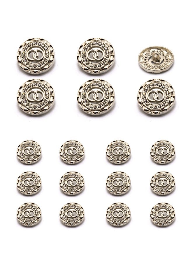 18PCS and 2 Sizes Clothes Buttons - Fashion Round Shaped Design with Crystal Metal Button Set for Women Dresses Uniform (Silver) - Image 1