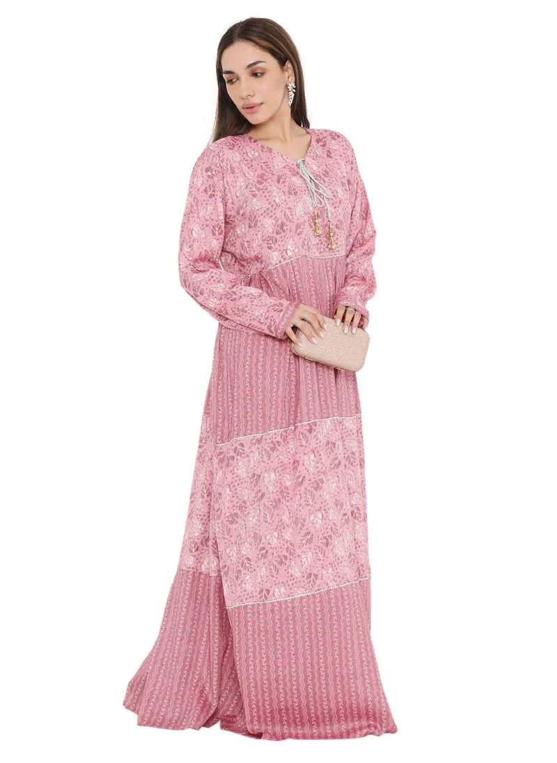 HANA & SARA LONG VISCOSE PRINTED FRONT TIE ARABIC KAFTAN JALABIYA FARASHA DRESSES
