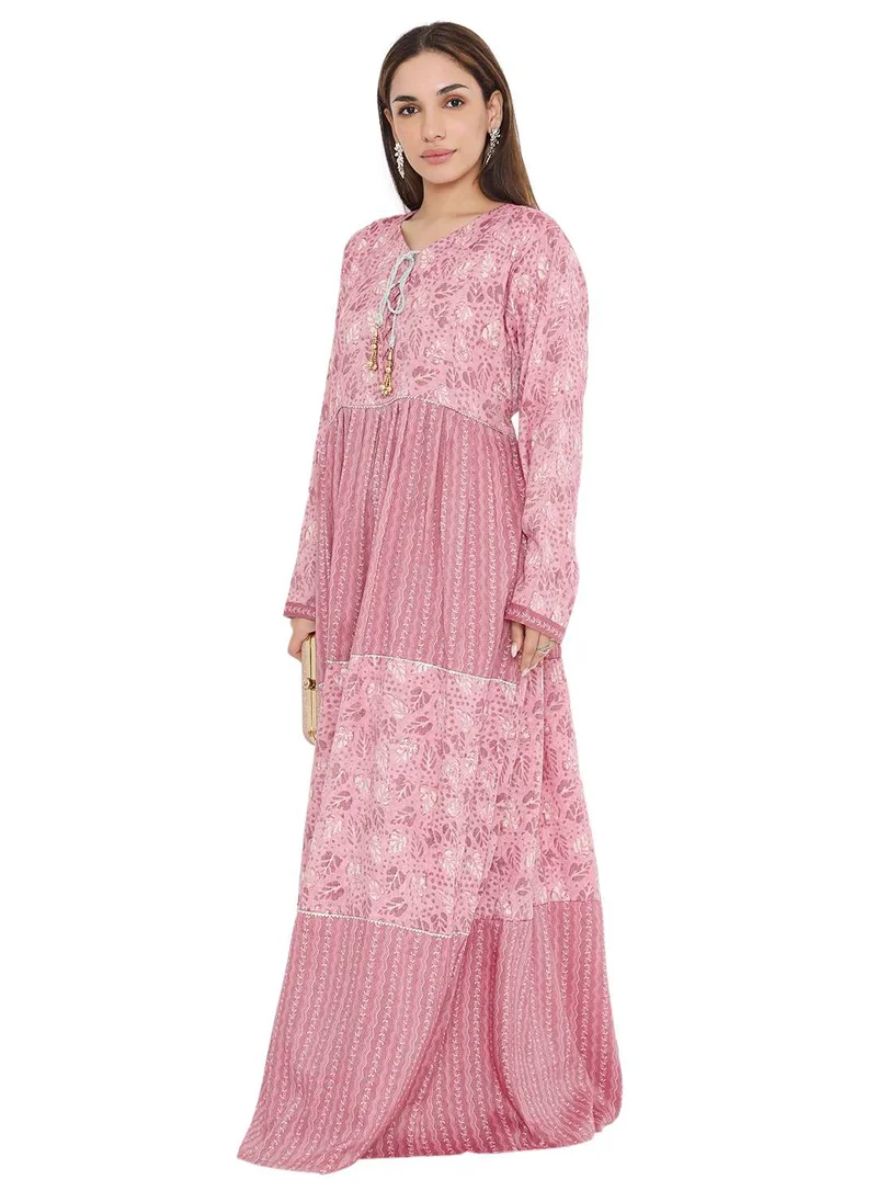 HANA & SARA LONG VISCOSE PRINTED FRONT TIE ARABIC KAFTAN JALABIYA FARASHA DRESSES