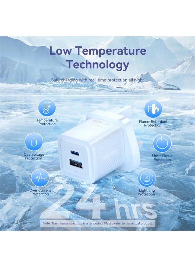 VENTION VENTION 2-Port USB (C + A) GaN Charger (30W/30W) UK-Plug Blue Model# FEQL0-UK  - Image 3