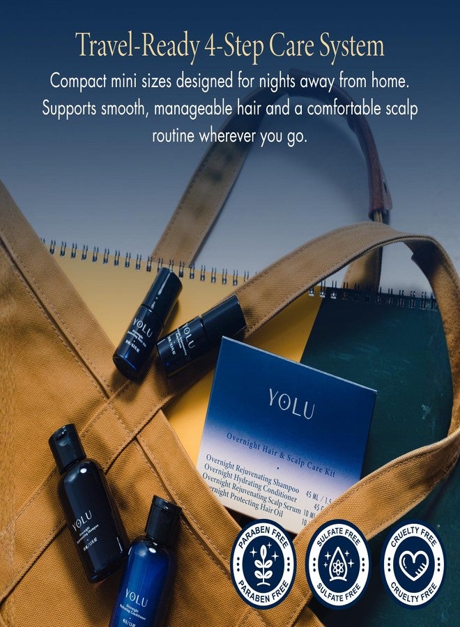 YOLU - Travel Size Hair Care Kit - Japanese Hair Care Starter Kit - Overnight Scalp Serum, Hair Oil, Shampoo & Conditioner - Travel Toiletries - Gift Set for Women - 4 Step System - Image 4