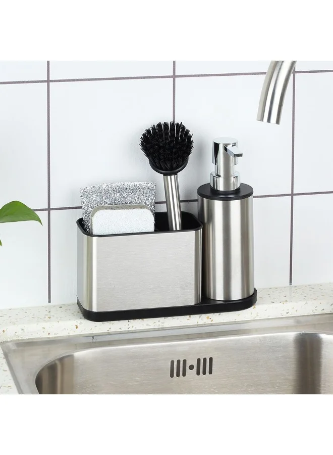 DANUBE HOME Danube Home Danube Essential Soap Dispenser With Sponge Holder Blk/Slvr 20.6X7X18.5 Cm | Stainless Steel, Plastic,Abs Soap Dispenser | Bath Accessories For Bathroom Home - Black
