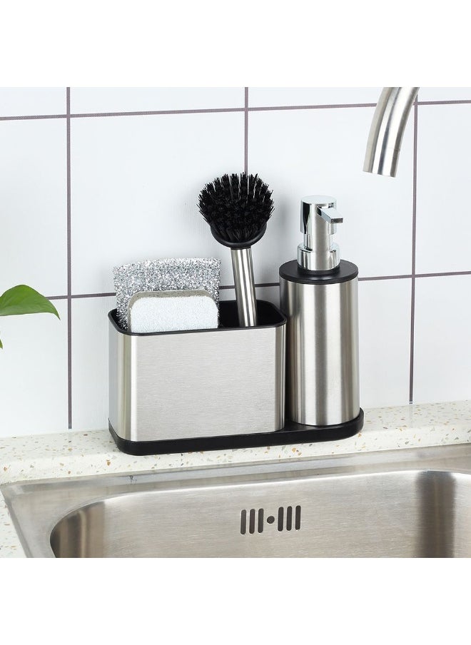 DANUBE HOME Danube Home Danube Essential Soap Dispenser With Sponge Holder Blk/Slvr 20.6X7X18.5 Cm | Stainless Steel, Plastic,Abs Soap Dispenser | Bath Accessories For Bathroom Home - Black 