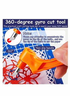 KASTWAVE 360 Rotating Craft Cutting Tools Set, 9 Pieces 360-Degree Rotating Carbon Steel Replacement Blade with 3 Pieces Specialty Cutting Tools, Art Cutter Paper Tool for DIY Supplies (White, Orange, Blue)  - Image 2