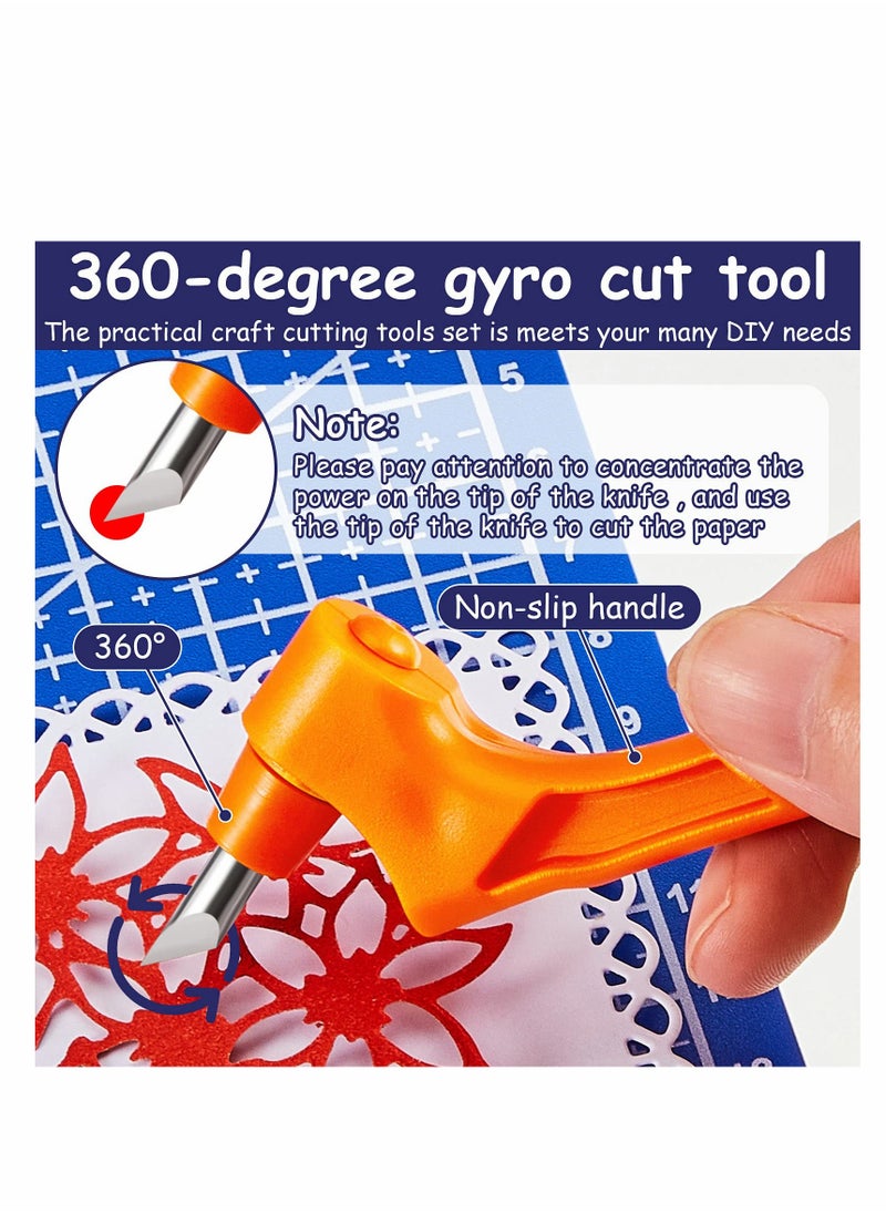 KASTWAVE - 360 Rotating Craft Cutting Tools Set, 9 Pieces 360-Degree Rotating Carbon Steel Replacement Blade with 3 Pieces Specialty Cutting Tools, Art Cutter Paper Tool for DIY Supplies (White, Orange, Blue) - Image 1